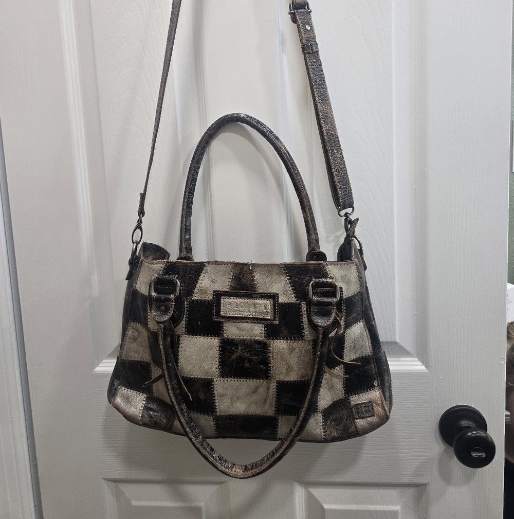 Bed Stu Checkered Leather Shoulder Bag - Black and Cream - Picture 2 of 7